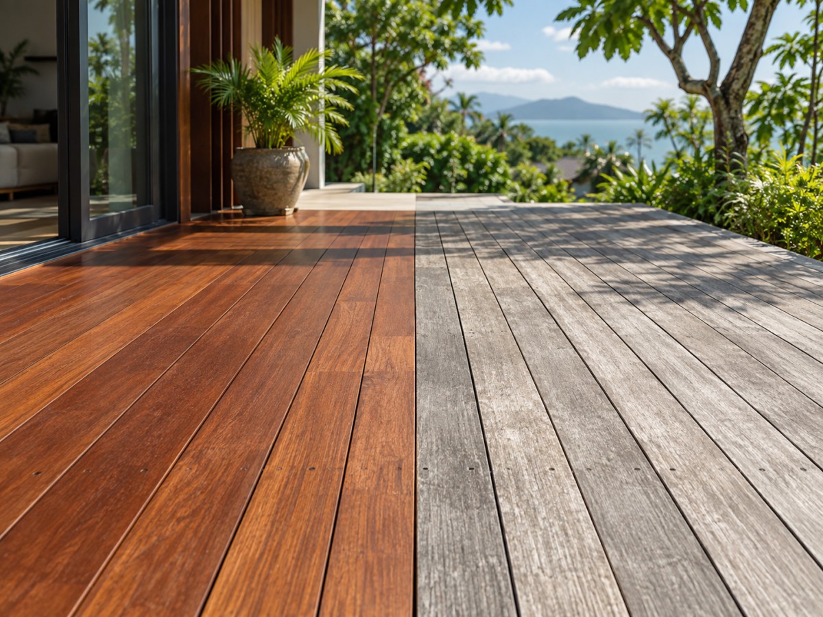 Balau decking colour change outdoors