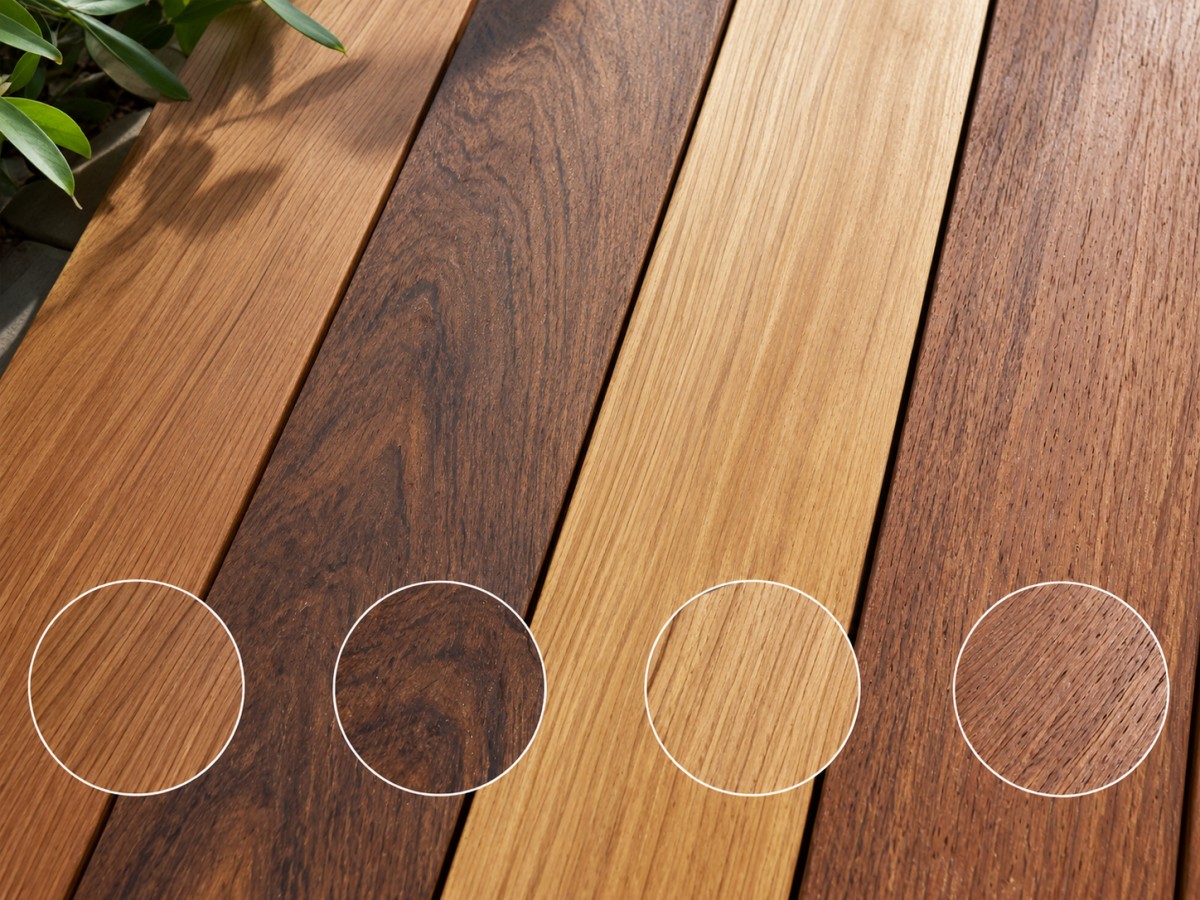 Hardwood decking grain and surface characteristics